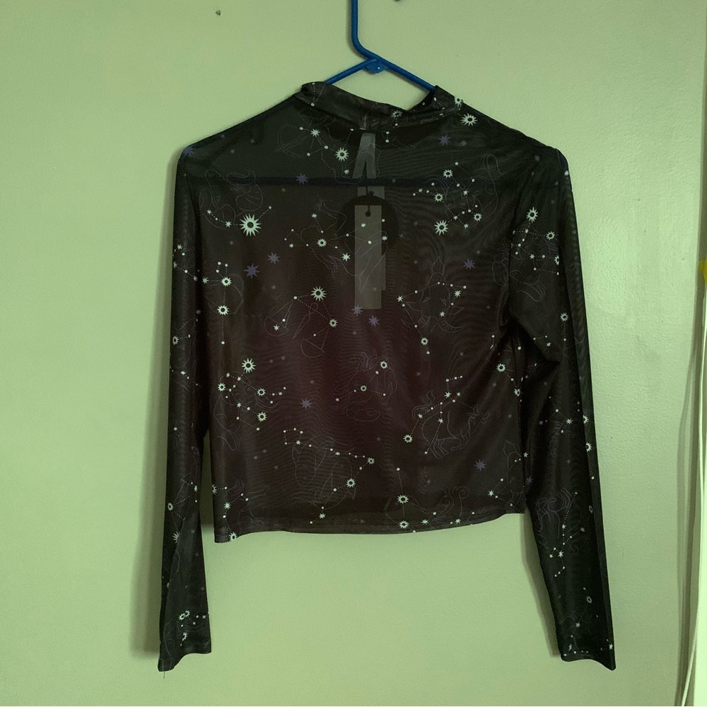 🎊 modcloth Black Friday Zest Of The Zodiac Mesh Mock Neck Top Sz AU 6 US S - Picture 6 of 6